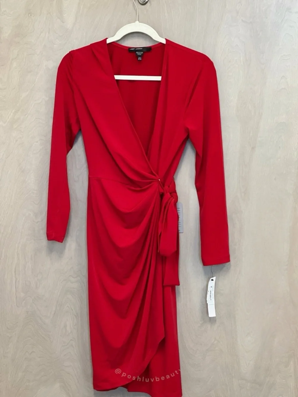 Maggy London Red Long Sleeve Wrap Dress Jersey Size 8 - Picture 1 of 4